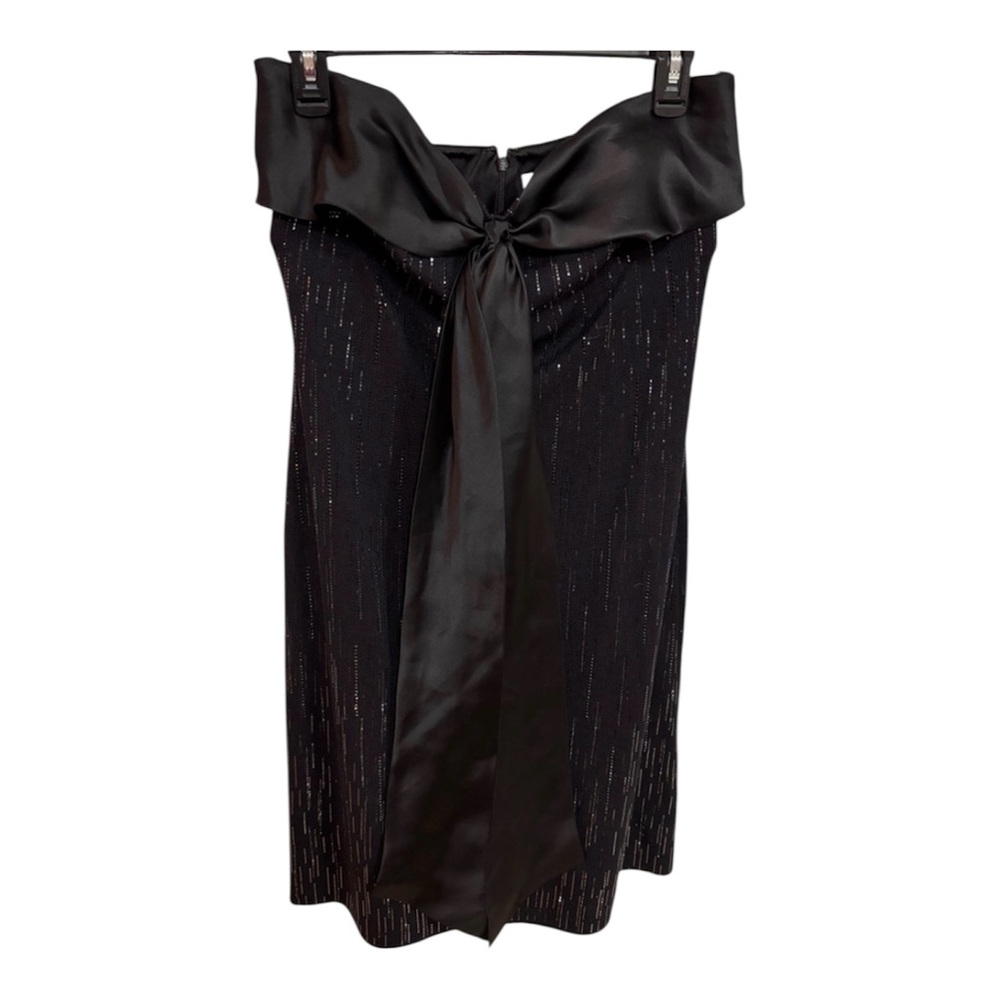 NWT St John Elegant Knit Sequence Black Strapless Dress with Bow - Sz 8